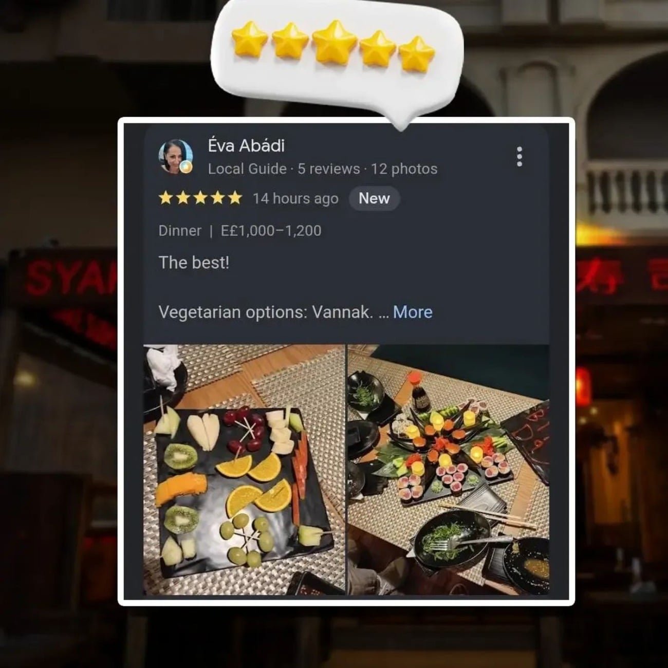 Google review from Syake Sushi guest